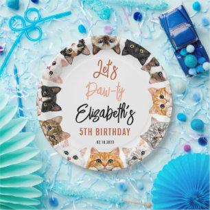 Let's Pawty Cat 5th Birthday Custom Birthday Kid Paper Plate