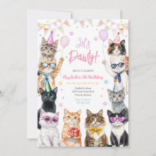 Let's Pawty Cat Kitten Birthday Party Invitation