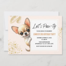 Let's Pawty Chihuahua Dog Birthday Invitation