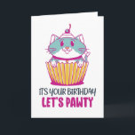 Let's Pawty Cupcake Kitten Funny Cat Birthday Card<br><div class="desc">It's your birthday. Let's pawty. Funny,  humourous and sometimes sarcastic birthday cards for your family and friends. Get this fun card for your special someone. Visit our store for more cool birthday cards.</div>