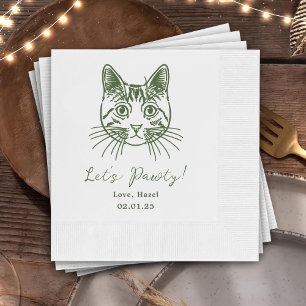 Let's Pawty Custom Cat Drawn Cocktail Wedding Napkin