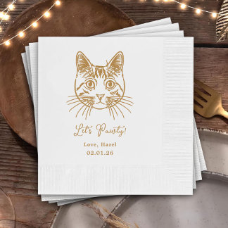 Let's Pawty Custom Cat Drawn Cocktail Wedding Napkin