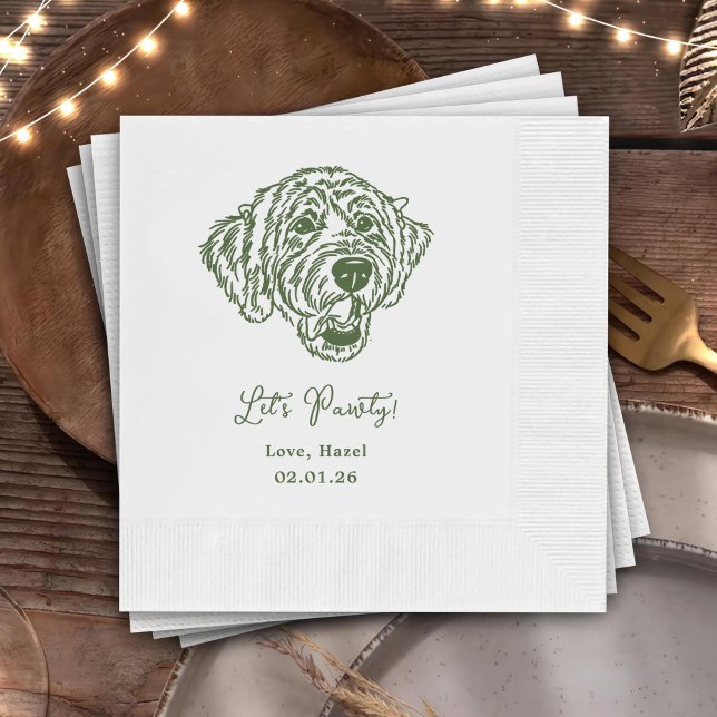 Let's Pawty Custom Dog Drawn Cocktail Wedding Napkin (Creator Uploaded)