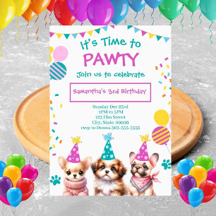 Let's Pawty Cut Puppy Girl Birthday Invitation