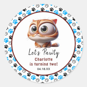 Let's Pawty! Cute Cat 2nd Birthday Party Classic Round Sticker