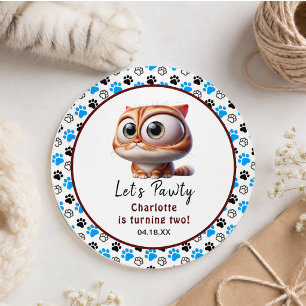 Let's Pawty! Cute Cat 2nd Birthday Party Classic Round Sticker