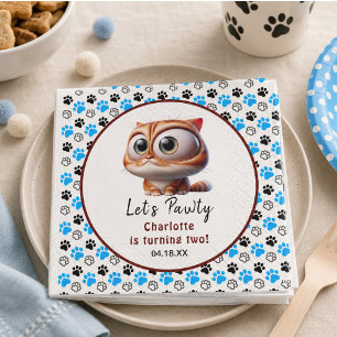 Let's Pawty! Cute Cat 2nd Birthday Party Napkin