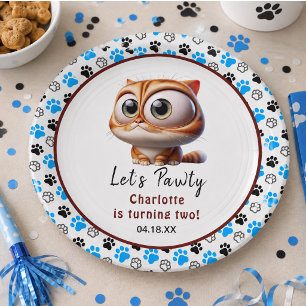 Let's Pawty! Cute Cat 2nd Birthday Party Paper Plate