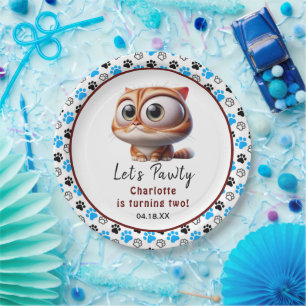 Let's Pawty! Cute Cat 2nd Birthday Party Paper Plate