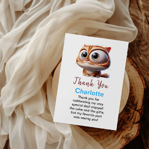 Let's Pawty! Cute Cat 2nd Birthday Party Thank You Card