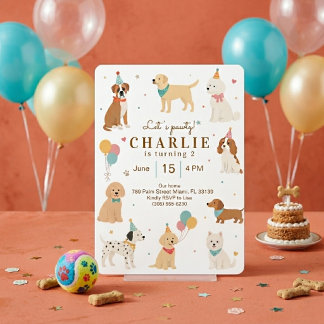 Let's Pawty Cute Dog Puppy Birthday Invitation 