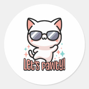 Let's Pawty! Cute Party Cat Pun Classic Round Sticker