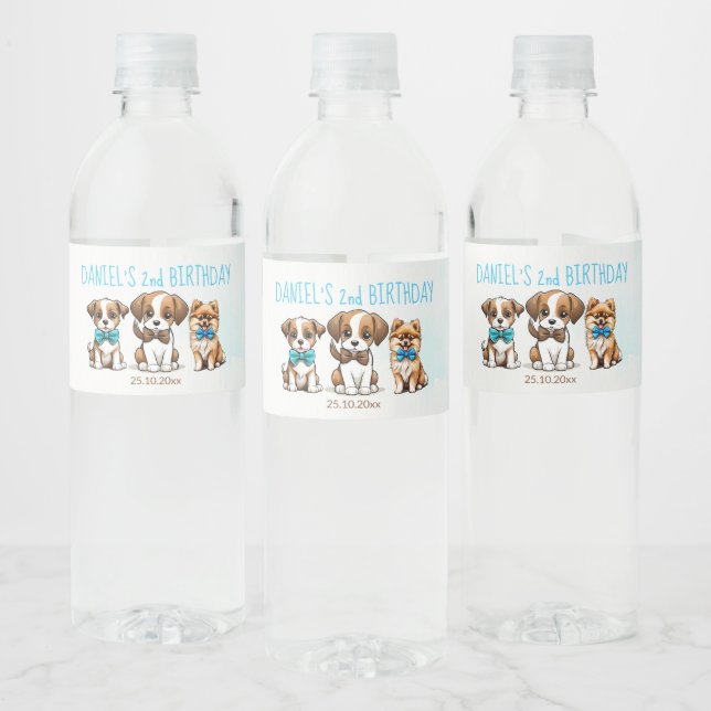 Let's pawty cute puppies birthday printed favour water bottle label (Bottles)