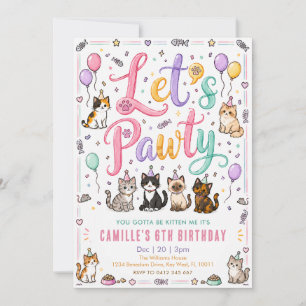 Let's Pawty Cute Watercolor Cat Birthday Invitation
