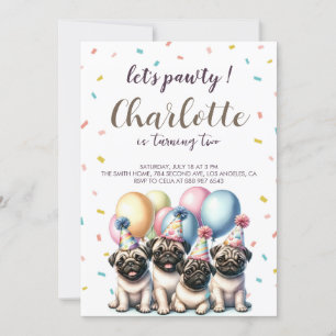 Let's pawty Dog birthday Invitation
