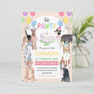 Lets Pawty Dog First Birthday Invitation Card