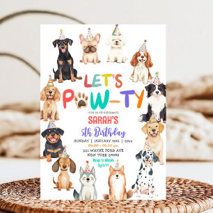 Let's Pawty Dog Lovers Pet Themed Kids Birthday Invitation