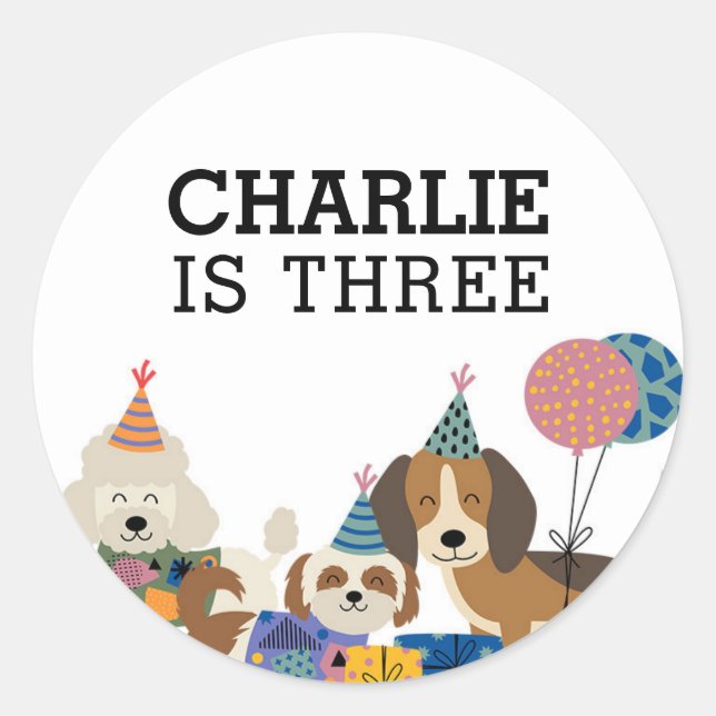 Lets Pawty Dog Puppy Birthday Party Classic Round Sticker (Front)