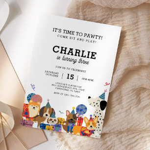Lets Pawty Dog Puppy Birthday Party Invitation