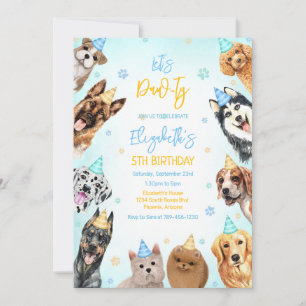 Let's Pawty Dog Puppy Party Birthday Invitation