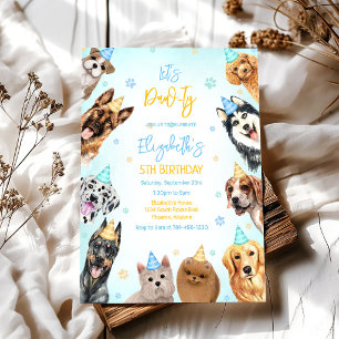 Let's Pawty Dog Puppy Party Birthday Invitation