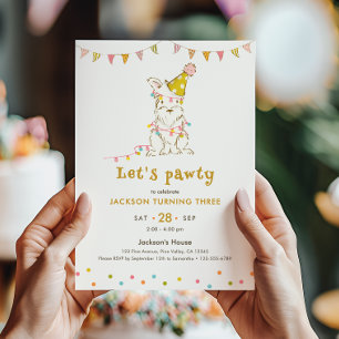 Let's Pawty Dog Themed Child's 2nd Birthday Party Invitation