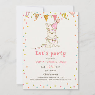 Let's Pawty Dog Themed Editable Age Girl Birthday Invitation