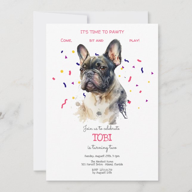 Let's pawty, dog's birthday party invitation (Front)