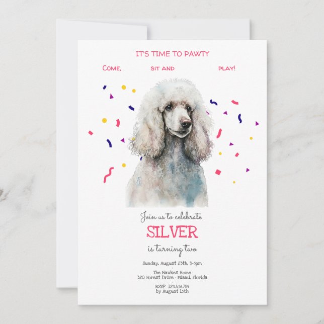 Let's pawty, dog's birthday party invitation (Front)