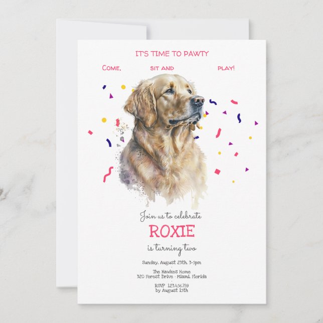 Let's pawty, dog's birthday party invitation (Front)