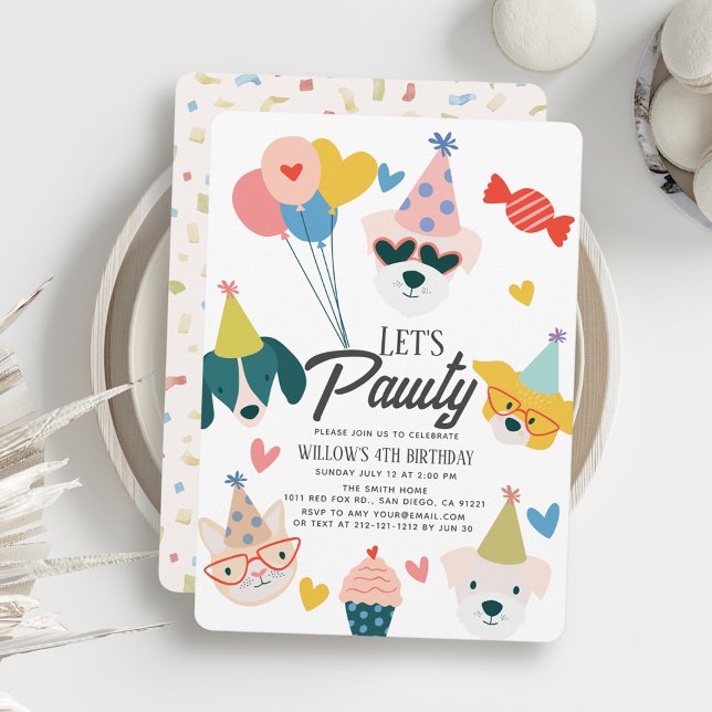 Let's Pawty Dogs & Cat Balloons Birthday Invitation (Creator Uploaded)