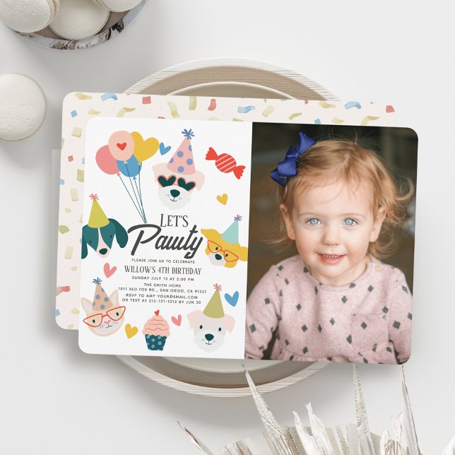 Let's Pawty Dogs & Cat Balloons Birthday Photo Invitation (Creator Uploaded)