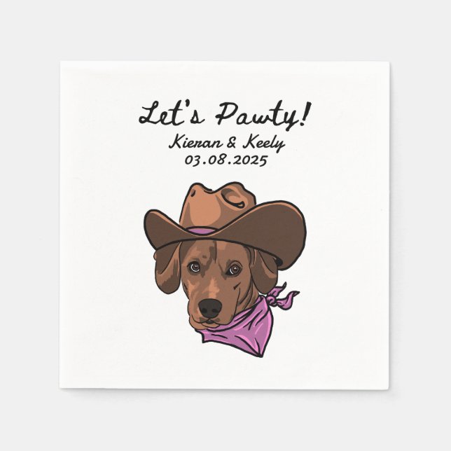 Let's Pawty Drawn Personalised Wedding Napkins (Front)