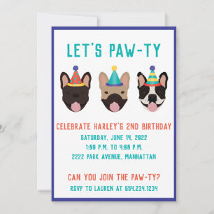 Lets Pawty French Bulldog Party Hats Invitation