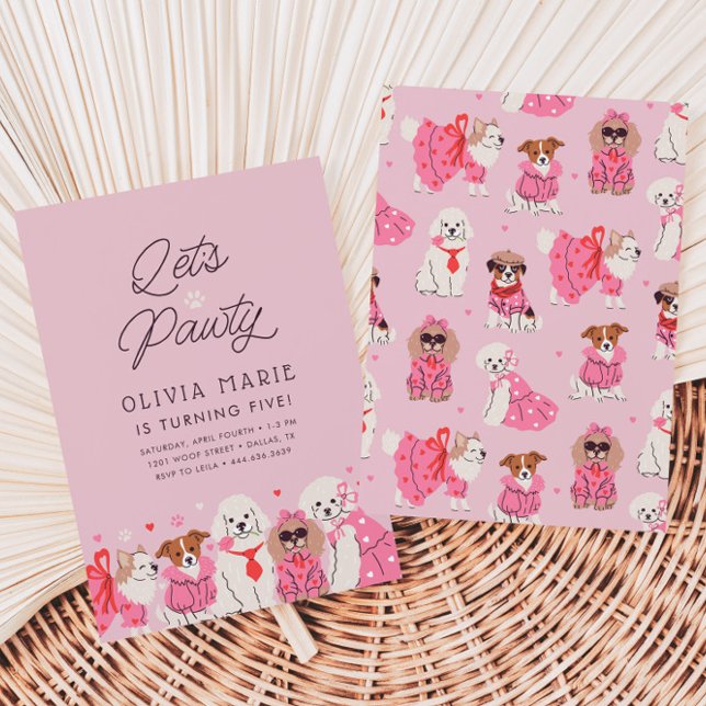 Let's Pawty Girls' Puppy Party Birthday Invitation (Creator Uploaded)
