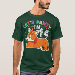 Lets Pawty Im 1414th Birthday Corgi Dog  T-Shirt