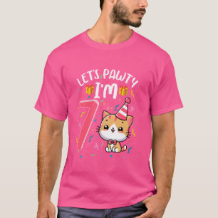 Let's Pawty I'm 7 Year Old Girl Cat Kitten 7th Bir T-Shirt