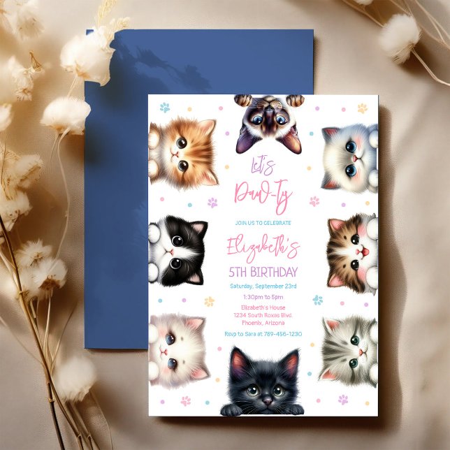 Let's Pawty Kitten Cat Birthday Invitation (Creator Uploaded)