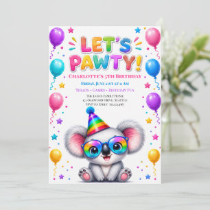 Let's Pawty Koala Birthday Party Invitation