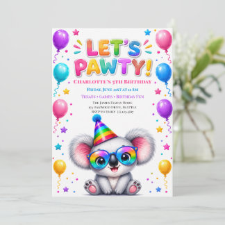 Let's Pawty Koala Birthday Party Invitation