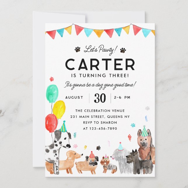 Let's Pawty Party Animal Kids Puppy Dog Birthday Invitation (Front)