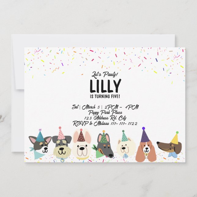 Let's Pawty, Party Dogs Confetti Birthday  Invitation (Front)