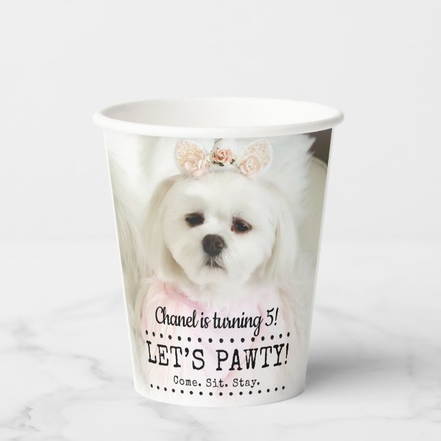 Let's Pawty Photo Pet Birthday Party  Paper Cups (Front)