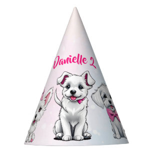 Let's pawty pink cute puppies birthday printed party hat