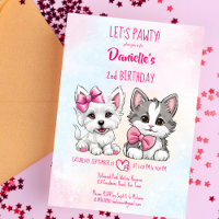 Let's pawty pink cute puppy and kitty birthday