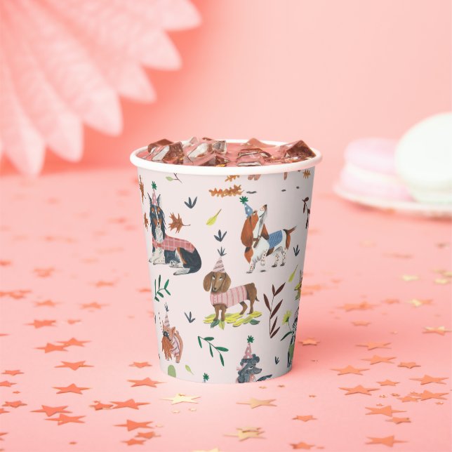 Lets Pawty Pink Dog Puppy Birthday Party Paper Cups (Insitu)