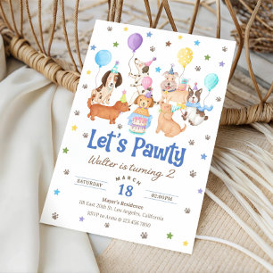 Let's Pawty Puppy Dog Birthday Invitation for Boy