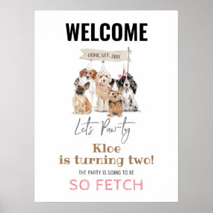 Let's Pawty Puppy Dog Girl's Birthday Welcome Sign