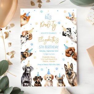 Let's Pawty Puppy Dog Party Birthday Invitation