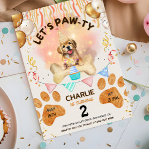 Lets Pawty Puppy Dog Watercolor Birthday Party Invitation